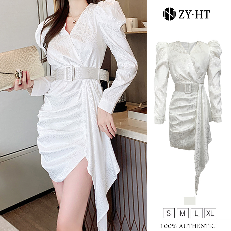 ZYHT eravogue váy trắng chấm bi tay áo phồng áo dài tay Thu đông trang phục không đều Trang phục cổ điển phong cách cung đình Pháp 5369