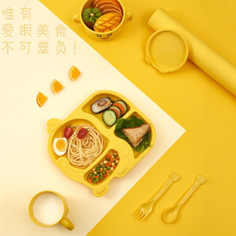 Bộ Khay Ăn Dặm Cho Bé Lúa Mạch Cao Cấp Hình Con Gà (6 món)