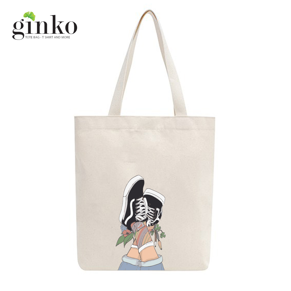 Túi Vải Tote GINKO Kiểu Basic Dây Kéo In Hình Giày G60