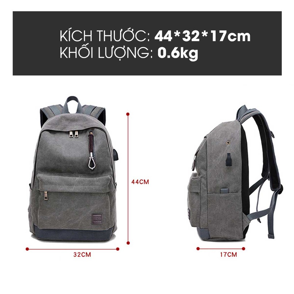 Balo đi học, balo laptop vải canvas (EP07)