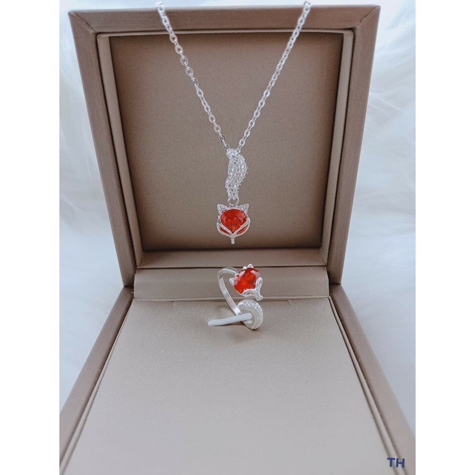Bộ trang sức hồ ly may mắn tình duyên 2 món dây chuyền, nhẫn chất liệu bạc ta mặt đá đủ màu phong thủy-JQN gian hàng chính hãng cam kết Bạc chuẩn, Chất lượng không lo đen xỉn
