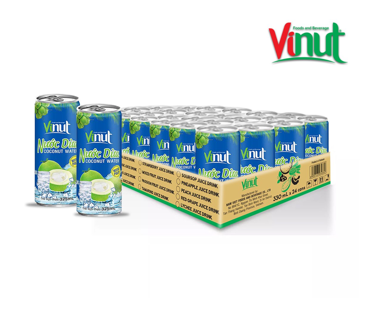 [KHAY 24 LON] Lon Nước Dừa có cơm dừa Vinut 325ml