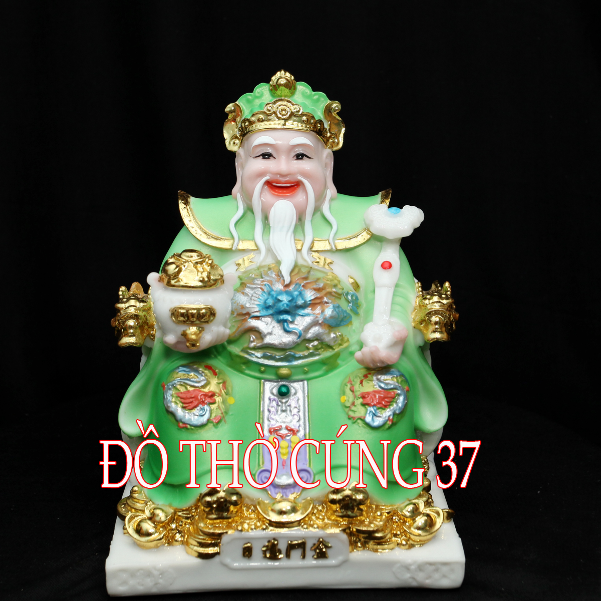 [ CAO 20 CM GẤM LỤA ] THẦN TÀI THỔ ĐỊA PHÚ QUÝ GẤM LỤA - MÀU XANH LÁ [ COMPOSITE + BỘT ĐÁ  ]