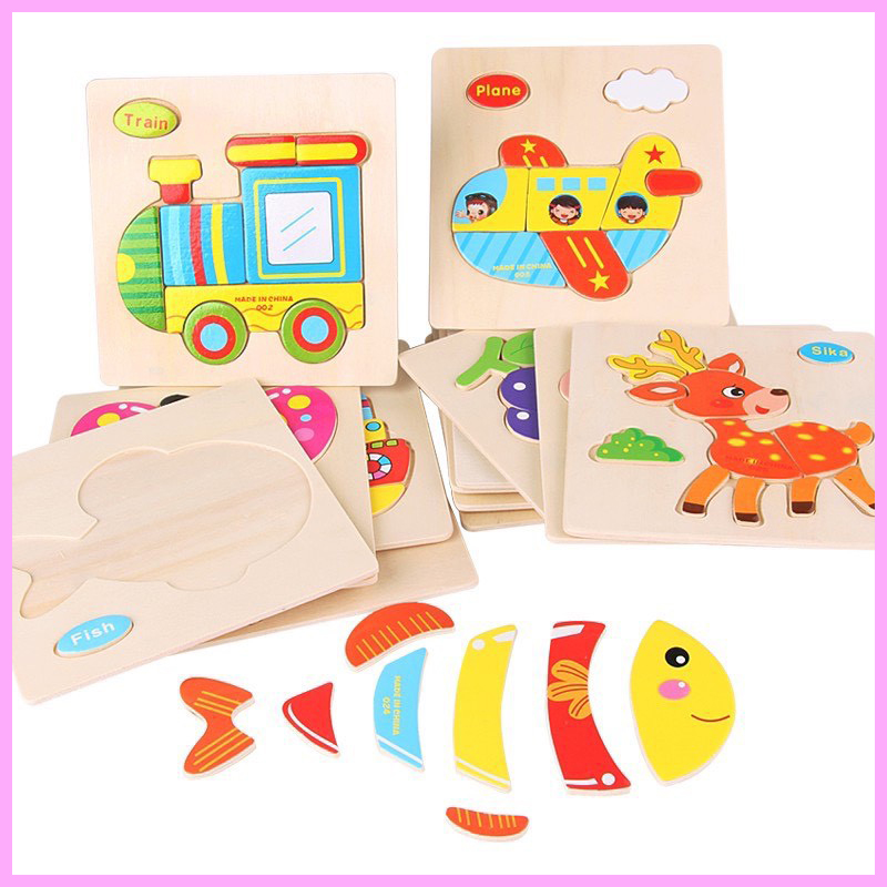 Card English learning 3D wooden multi-thread helps baby study toy, đồ toys for baby from 2 đến 6 years old-random pattern