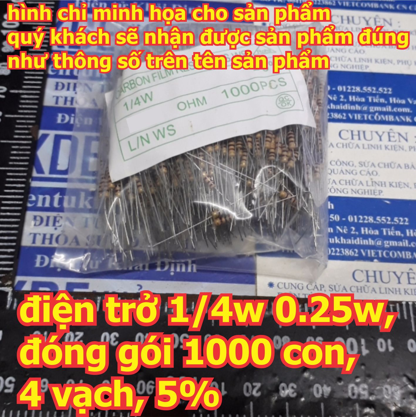 điện trở 1/4w 0.25w, đóng gói 1000 con, loại 4 vạch, 5%, các loại 0.5 Ohm  4.7ohm 100ohm 180 ohm 200ohm 470ohm 1K 4.7 KOhm 10k kde0276