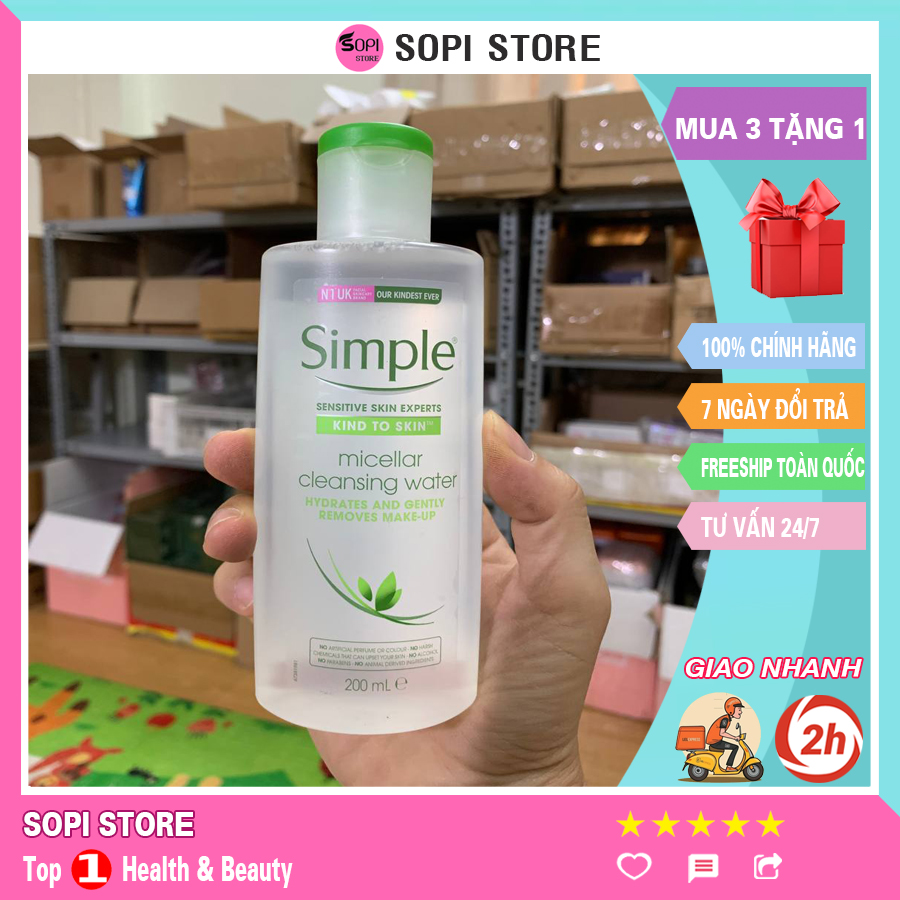 [3 Tặng 1] Nước Tẩy Trang Simple Micellar Cleansing Water 200ml