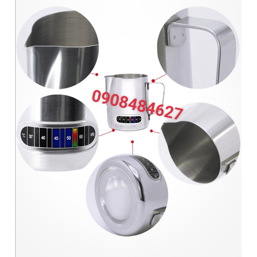 Ca đánh sữa inox có vạch hiển thị nhiệt độ 600ml
