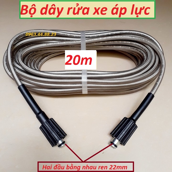 Dây xịt rửa xe áp lực gia đình 20m / 2 đầu to bằng nhau / ren 22mm | dây rửa xe mini | ống dây rửa xe | dây rửa xe cho máy rửa xe 20m | dây cao áp cho máy rửa xe | dây áp lực cho máy rửa xe | dây xịt rửa xe áp lực cao | dây rửa xe cao