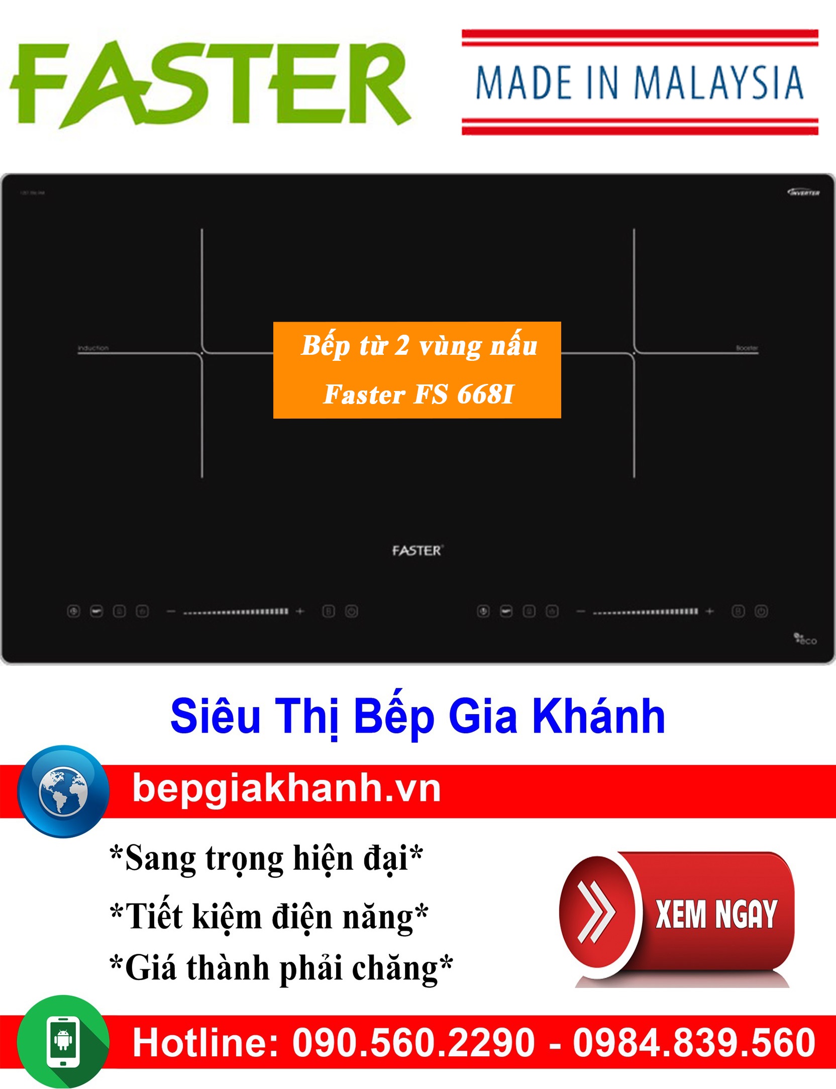 Bếp từ đôi cao cấp Faster FS 668I nhập khẩu Malaysia, bếp từ, bếp điện từ, bếp từ đôi, bếp điện từ đôi, bếp từ giá rẻ, bếp điện từ giá rẻ, bếp từ đơn, bep tu don, bep tu