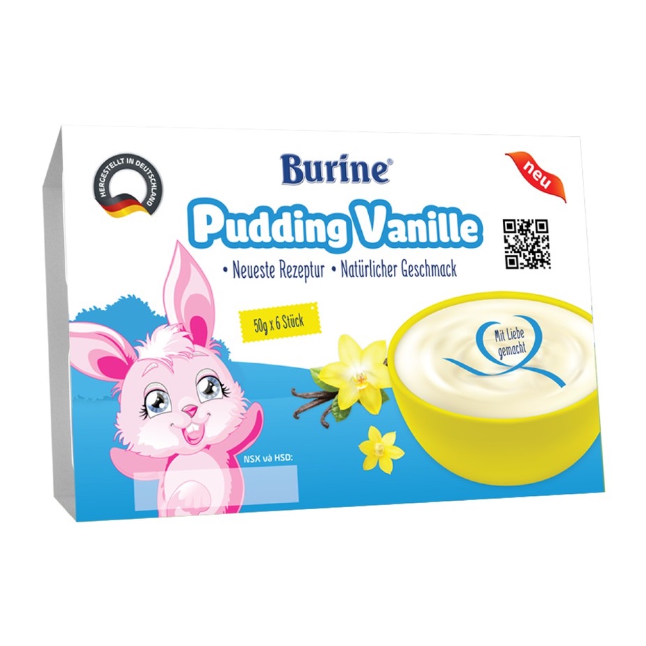 Cháo Sữa Burine Đủ Vị Vani, Bích Quy, Pudding [Lốc 6 hộp x50g [Date 07/2024]