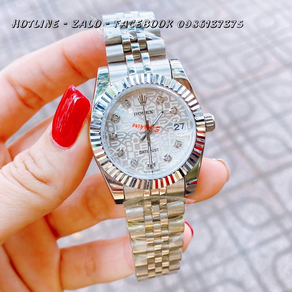 [HCM]Đồng Hồ Rolex Nữ Mặt Khía Bạc Trắng 32mm-36mm