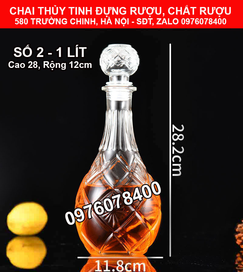 Combo 2 vỏ chai thủy tinh đựng rượu 1 lít, bình ngâm rượu 1 lít, chai đựng rượu dáng cao sang trọng, hàng loại 1
