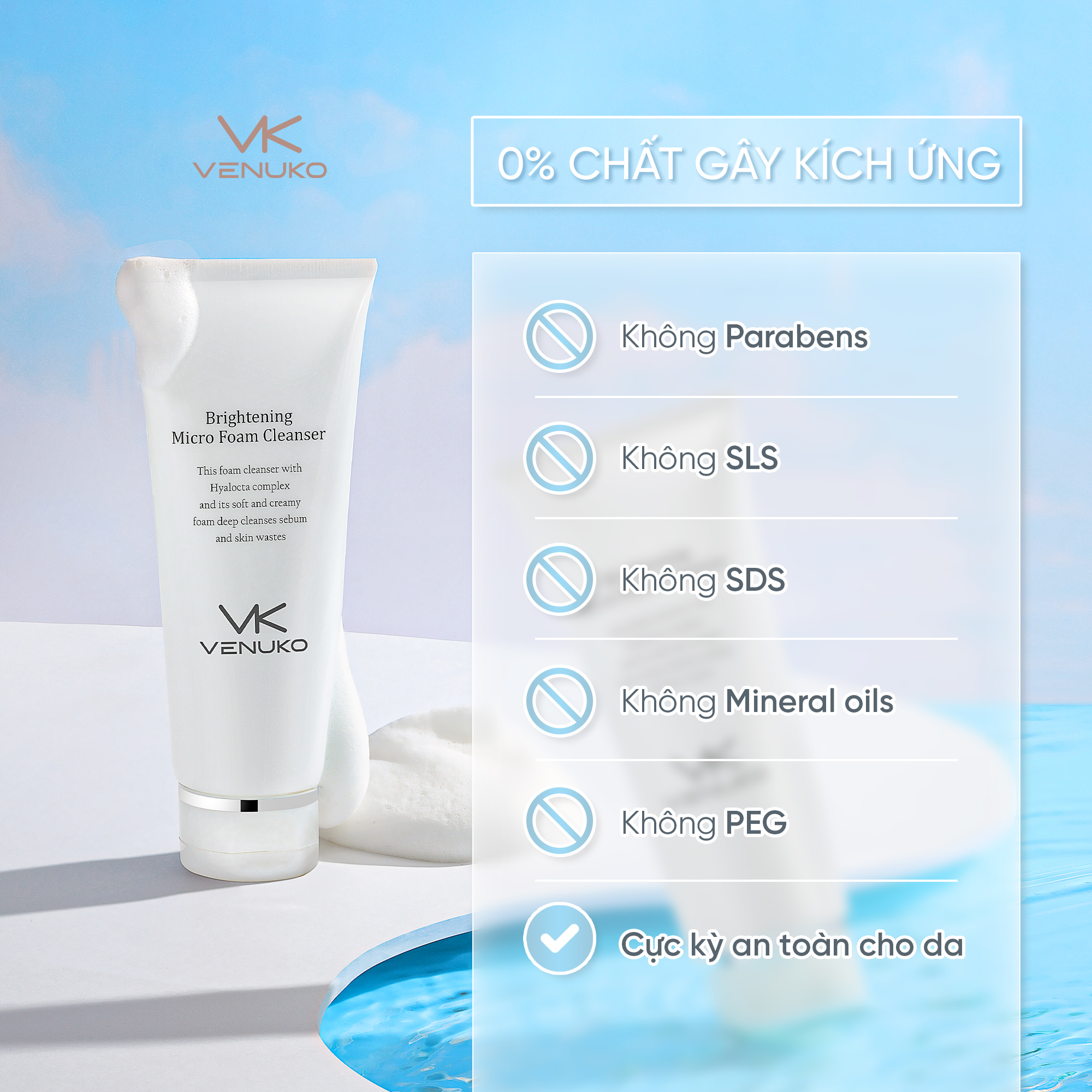 Sửa rửa mặt dưỡng trắng tạo bọt Venuko 150ml