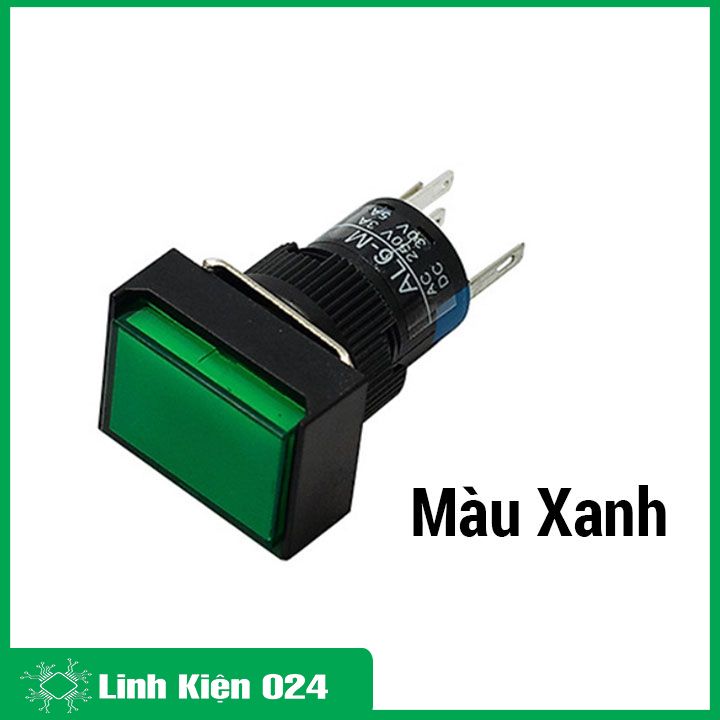 Nút nhấn đề chữ nhật 24VDC LA16J-11D nhấn nhả có đèn 5 chân, đường kính lỗ ren 16mm