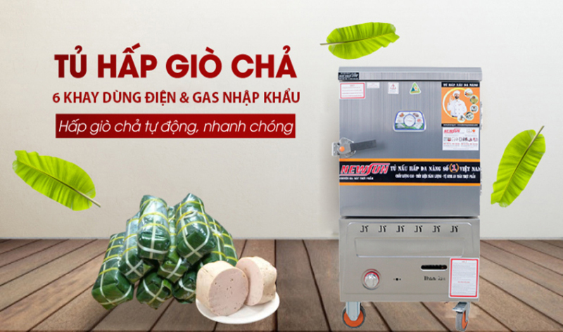 Giá bán Tủ Hấp Giò Chả 30 Kg/ Mẻ Bằng Điện Gas NEWSUN 6 Khay Nhập Khẩu - Bên Ngoài Inox 201 Bên Trong Inox 304 - Hàng Chính Hãng