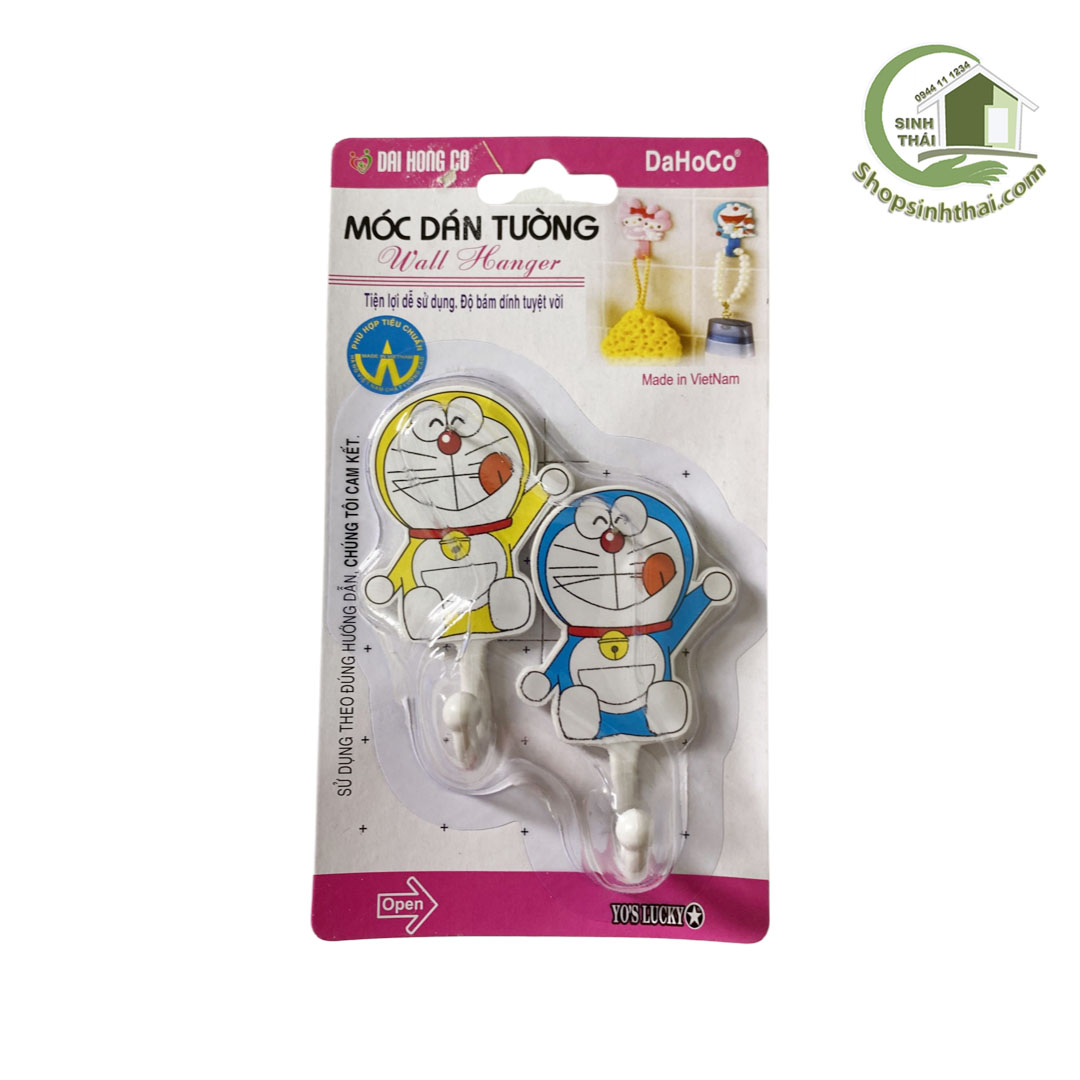 Vỉ 2 móc dán tường Doremon có đinh đóng - Móc treo đồ dán tường siêu bền - Màu ngẫu nhiên