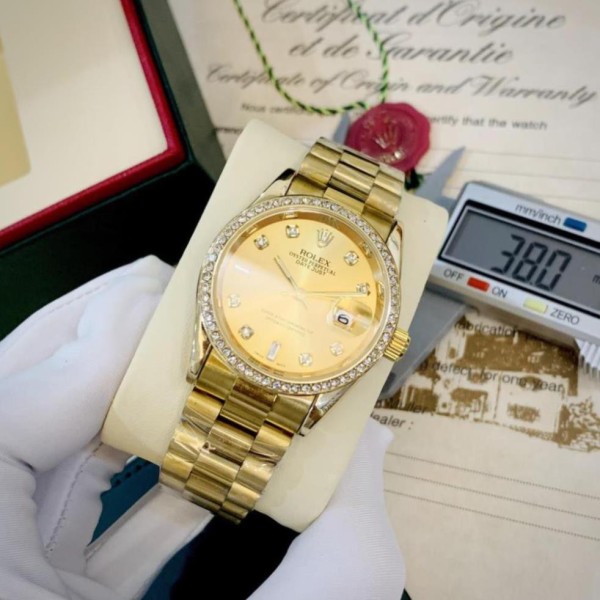 (Thẻ bảo hành 12 tháng) Đồng hồ nam Rolex - viền đá dây kim loại chống nước -rolex.vienda