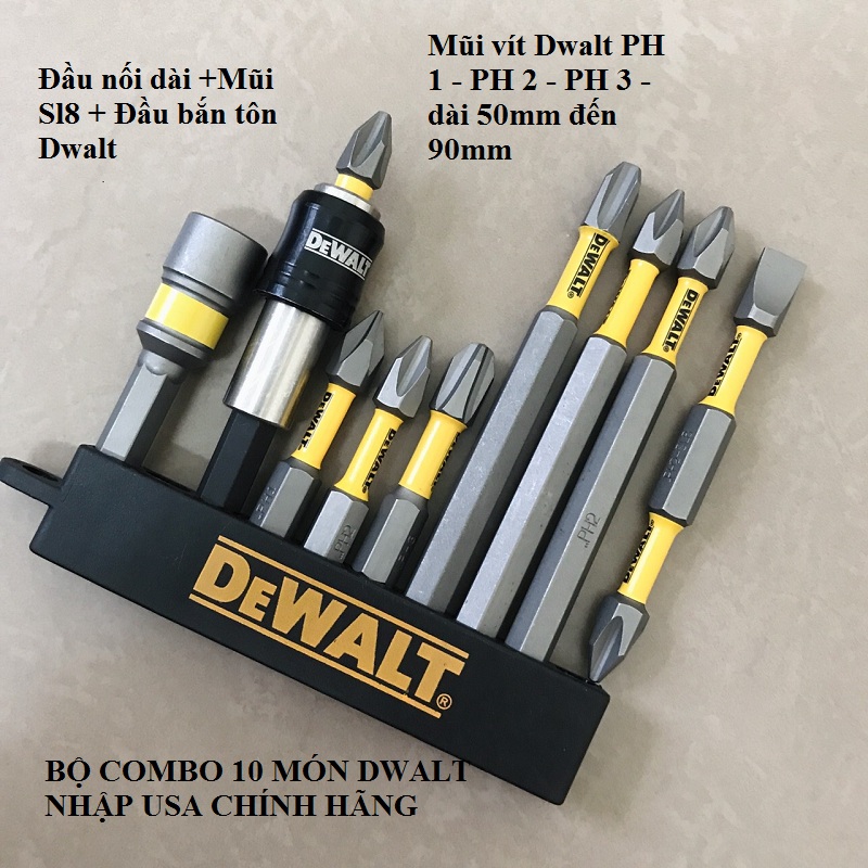 Bộ Mũi Vít Bãi Nhật Siêu cứng DeWalt 10 món Chính Hãng USA Có Từ