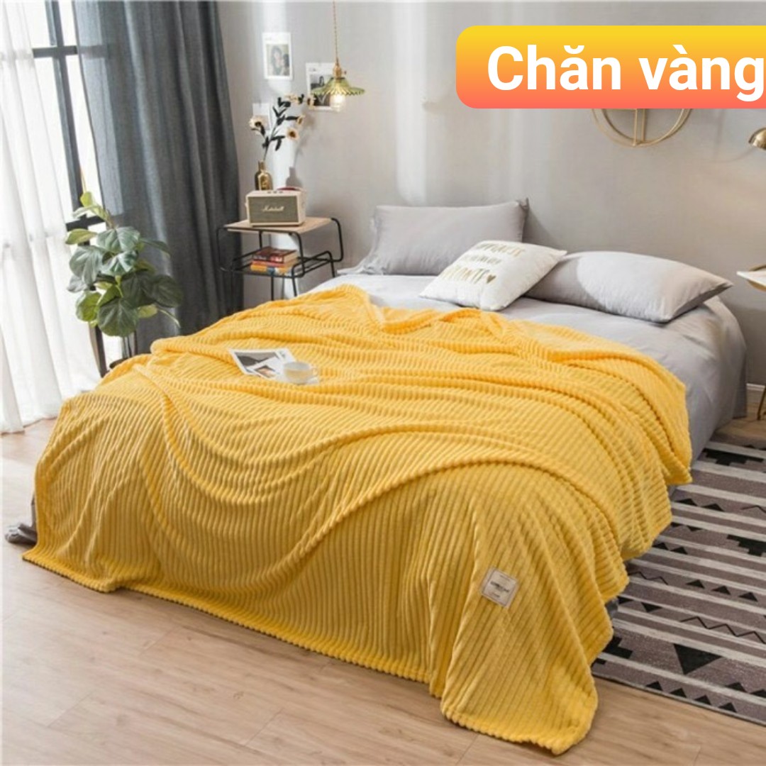 Chăn mền, chăn hè, chăn kẻ tăm, chăn thu đông nhung tuyết màu vàng