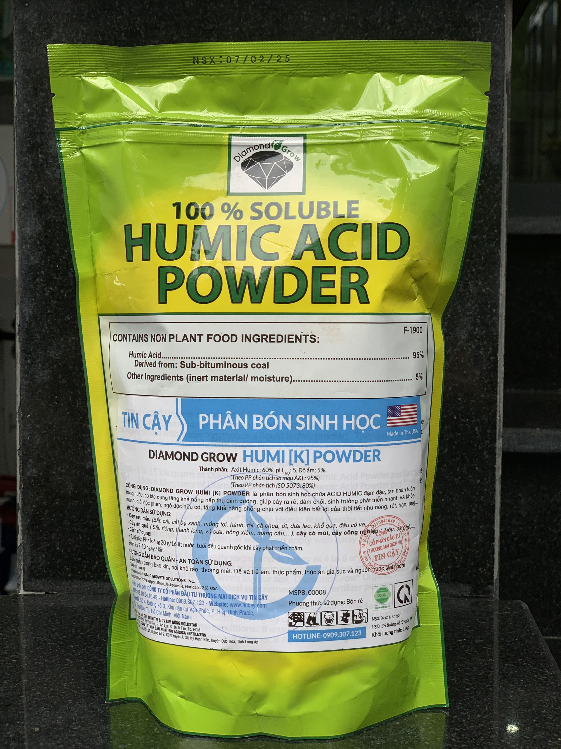 Phân Humic Mỹ Hữu Cơ 95% Acid Powder Dạng Bột (Gói 1kg) - Mẫu mới HumiK