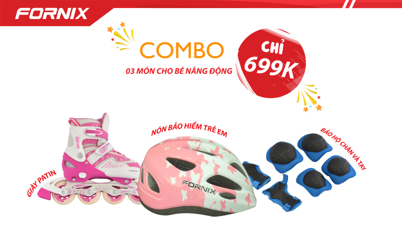 Mua COMBO THỂ THAO TRẺ EM - Nón bảo hiểm A03NM13S + Giày Patin + Đồ bảo hộ