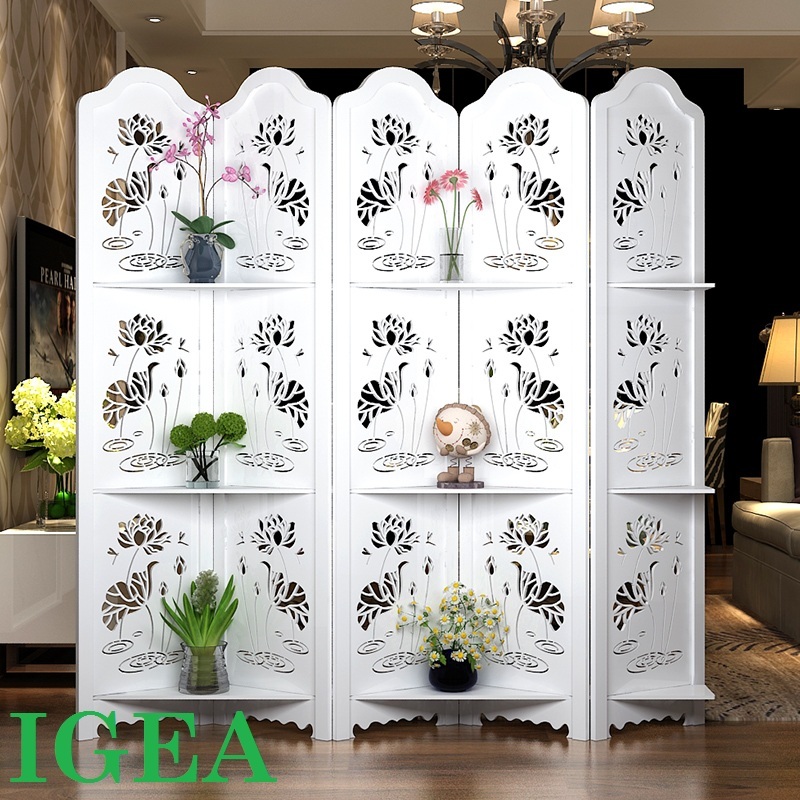 Bình Phong VÁCH NGĂN Hoa Sen To Dưới Nước Có Kệ IG478 ( GIÁ 4 CÁNH)
