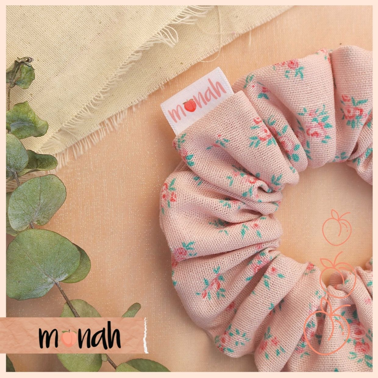 Dây buộc tóc, cột tóc scrunchie linen bột hoa hồng cổ điển dễ thương