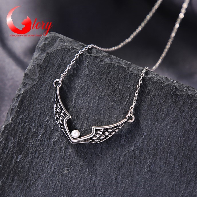 [HCM]Dây chuyền nữ bạc Ý S925 mặt chữ V cánh ác quỷ đính ngọc trai dễ thương thời trang đẹp cho phái nữ BG467198