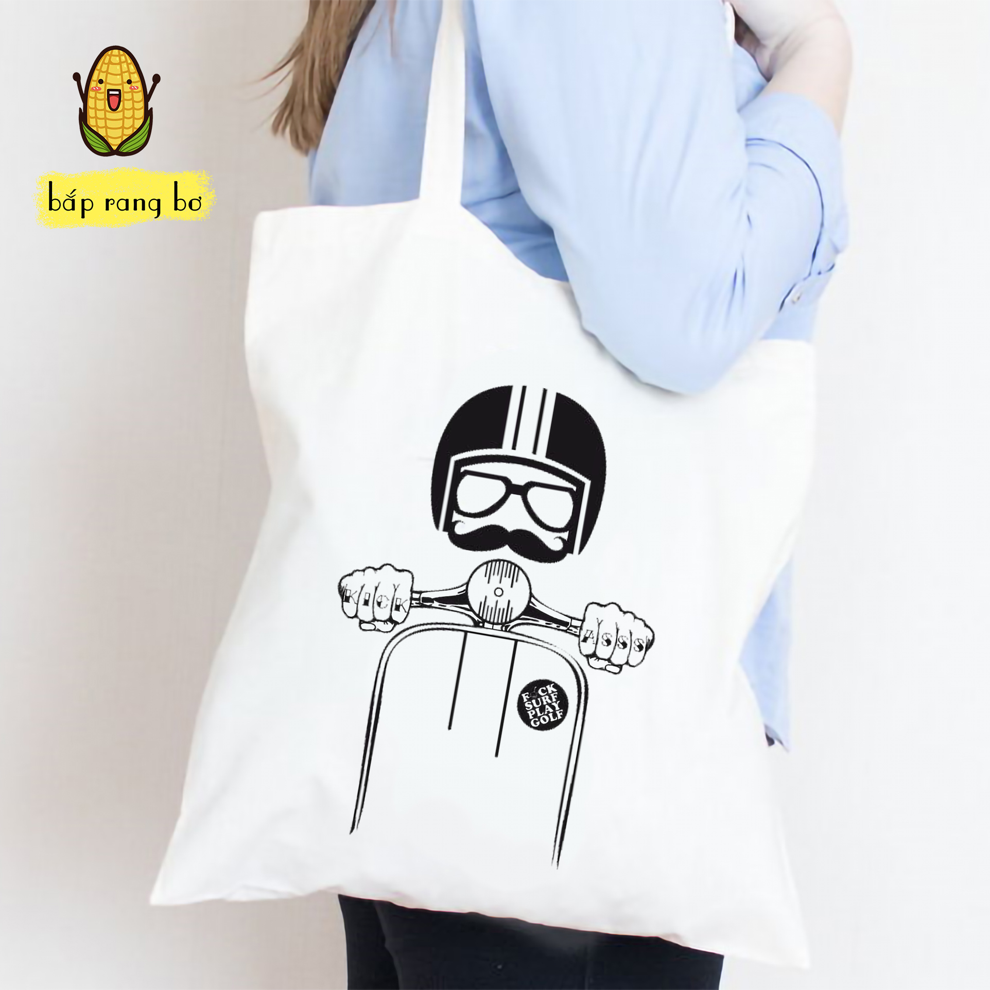 TÚI TOTE VUÔNG TRẮNG ĐEN (CÓ KHÓA) - VẢI CANVAS