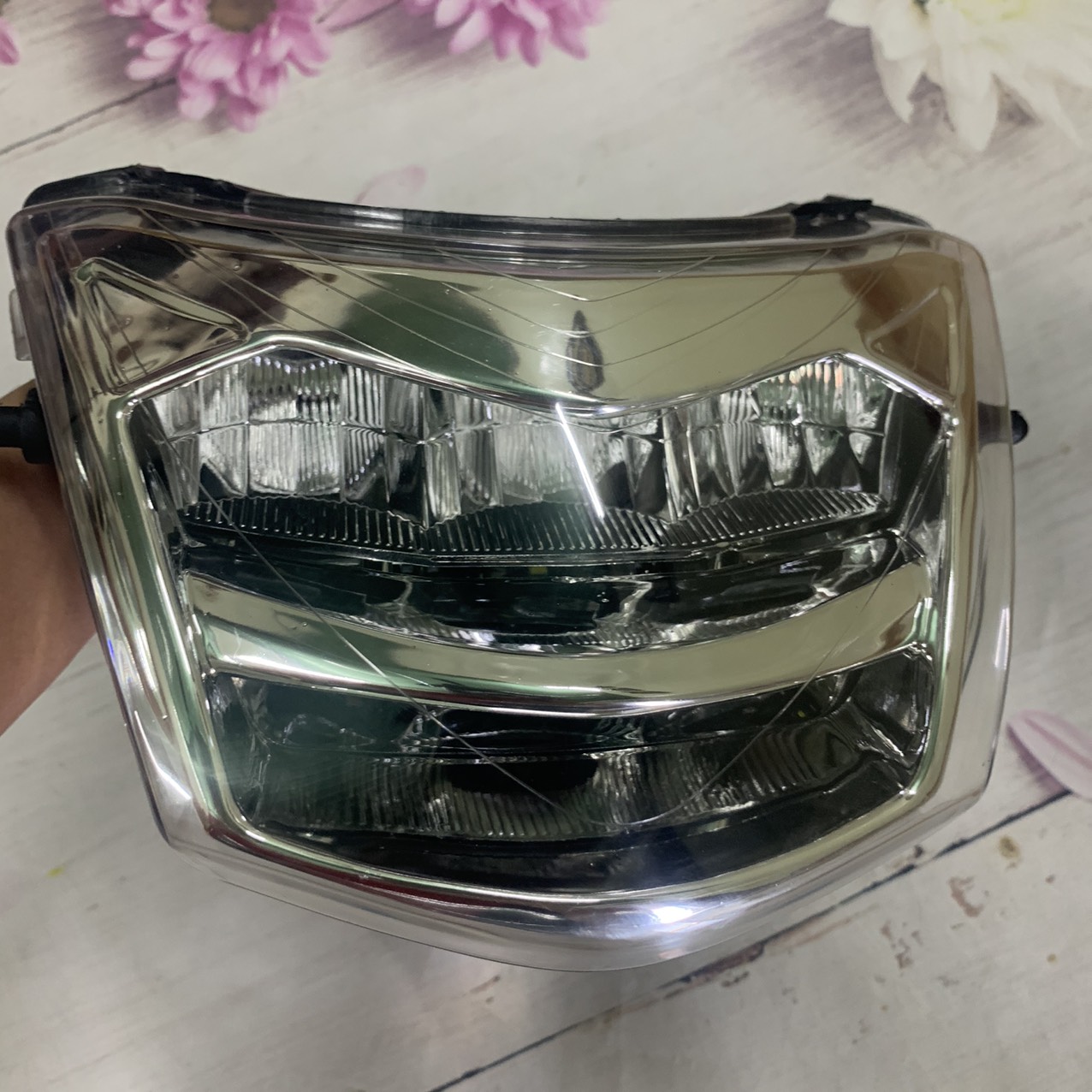 Đèn pha led 2 tầng cao cấp LED  xe wave alpha ,chóa đèn led 2 tầng xe wave