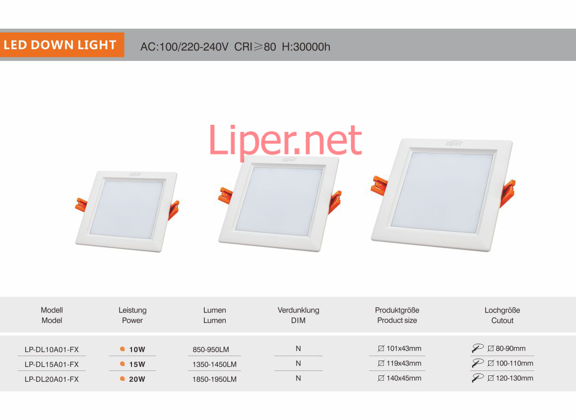 Đèn LED âm trần Liper 9W LPDL-10A01-FX