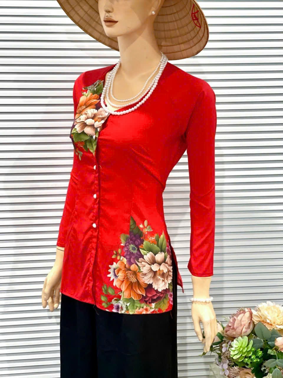 ÁO BÀ BA LỤA IN HOA ĐÀO XINH
