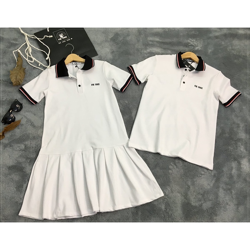 Set gia đình polo áo + váy FIG TREE màu trắng( hàng thiết kế đủ size + hình cận cảnh)