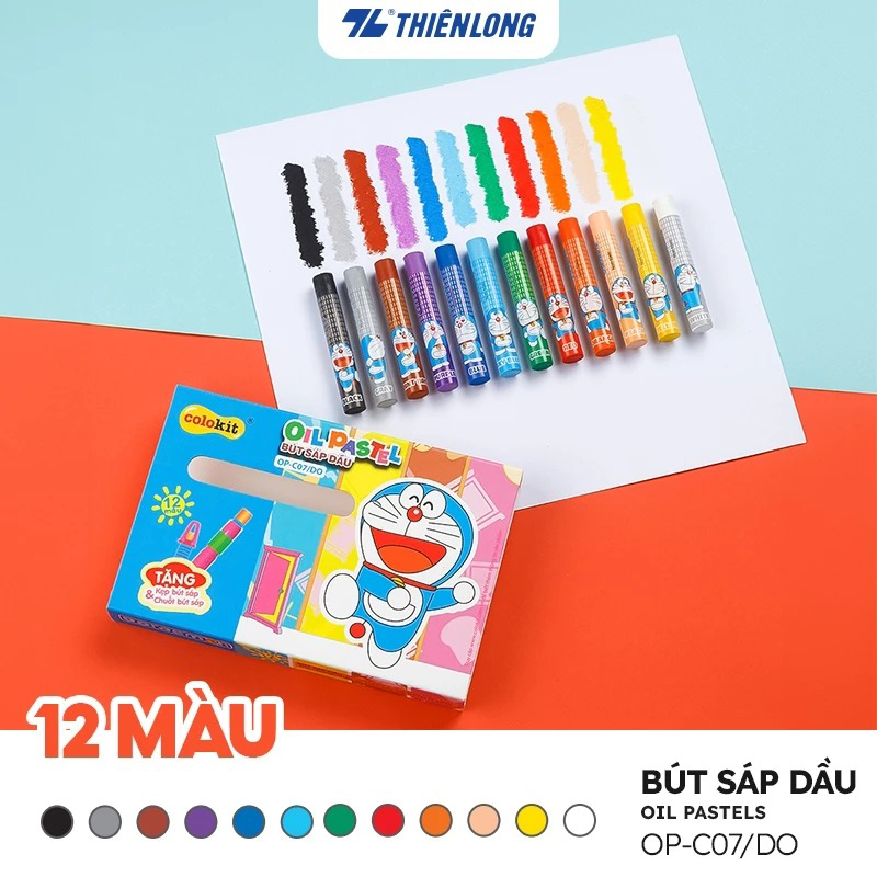 Bút sáp dầu Thiên Long 12 / 18 / 24 màu hộp giấy hình Doraemon OP-C07/DO- OP-C08/DO - OP-C09/DO