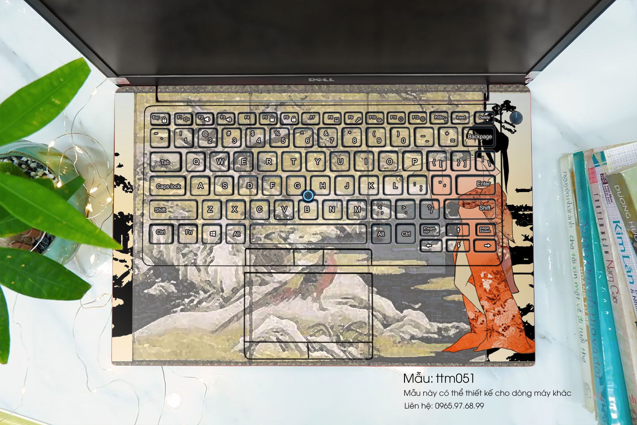 Decal Skin dán Macbook, laptop mẫu Tranh thủy mặc (inbox mã máy cho shop)