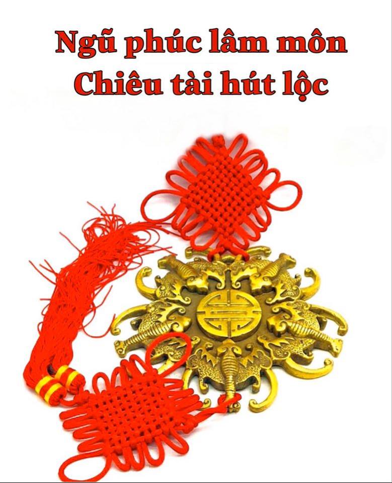 Dây treo chiêu tài hút lộc Ngũ phúc lâm môn bằng đồng rộng 15cm