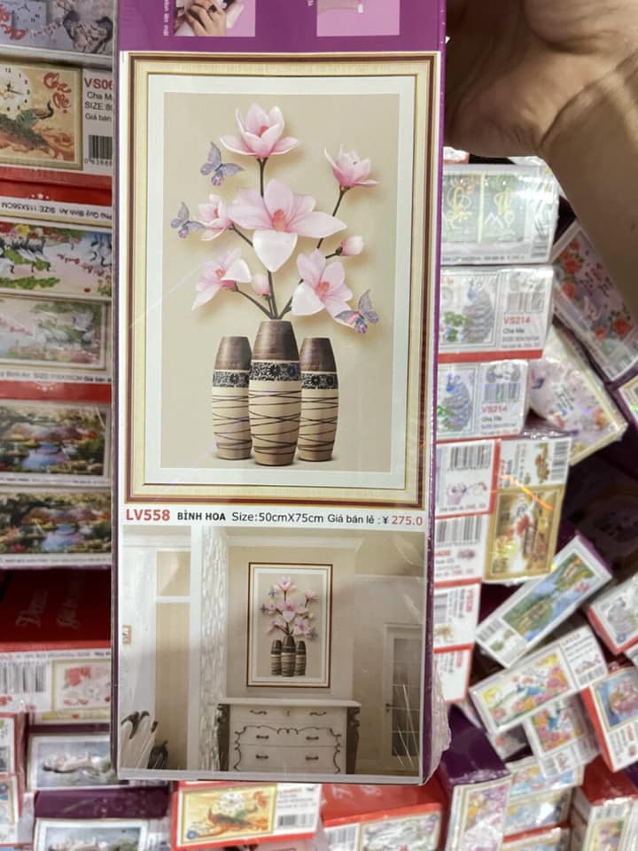 Tranh đính đá 5D Bình Hoa Lan- kích thước: 50x75cm (tranh chưa đính đá)