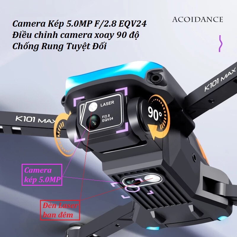 Flycam K101 MAX Drone 2 camera 4K trang bị cảm biến chống va chạm có định vị GPS ✔ Flycam mini giá rẻ cao cấp - Fly cam giá rẻ - Ply cam - Playcam - Máy bay flycam - Play camera HD quay phim chụp ảnh trên không