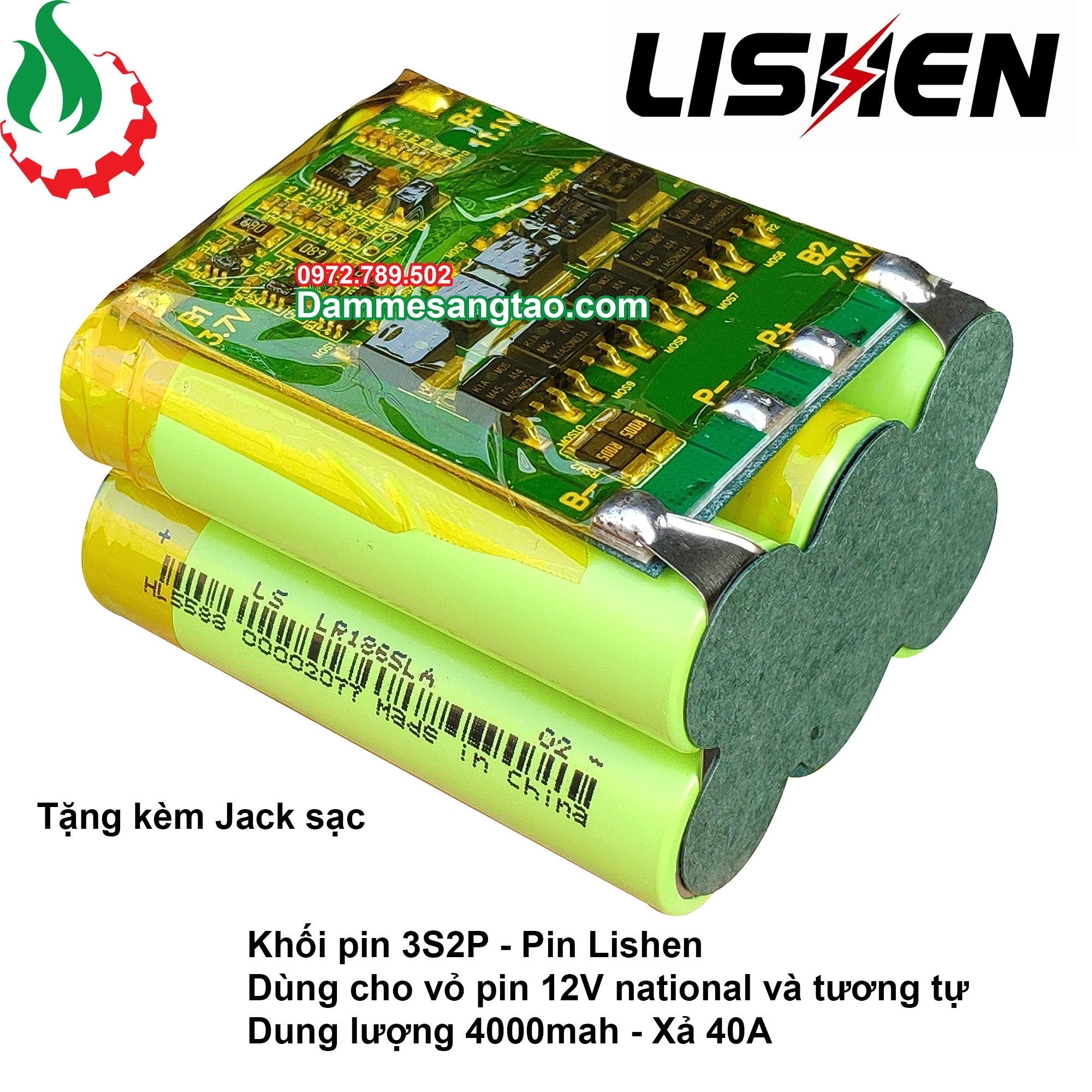 Khối pin Lishen 12V 3S2P dòng xả cao (Pin LS xám 2000mAh 10C)