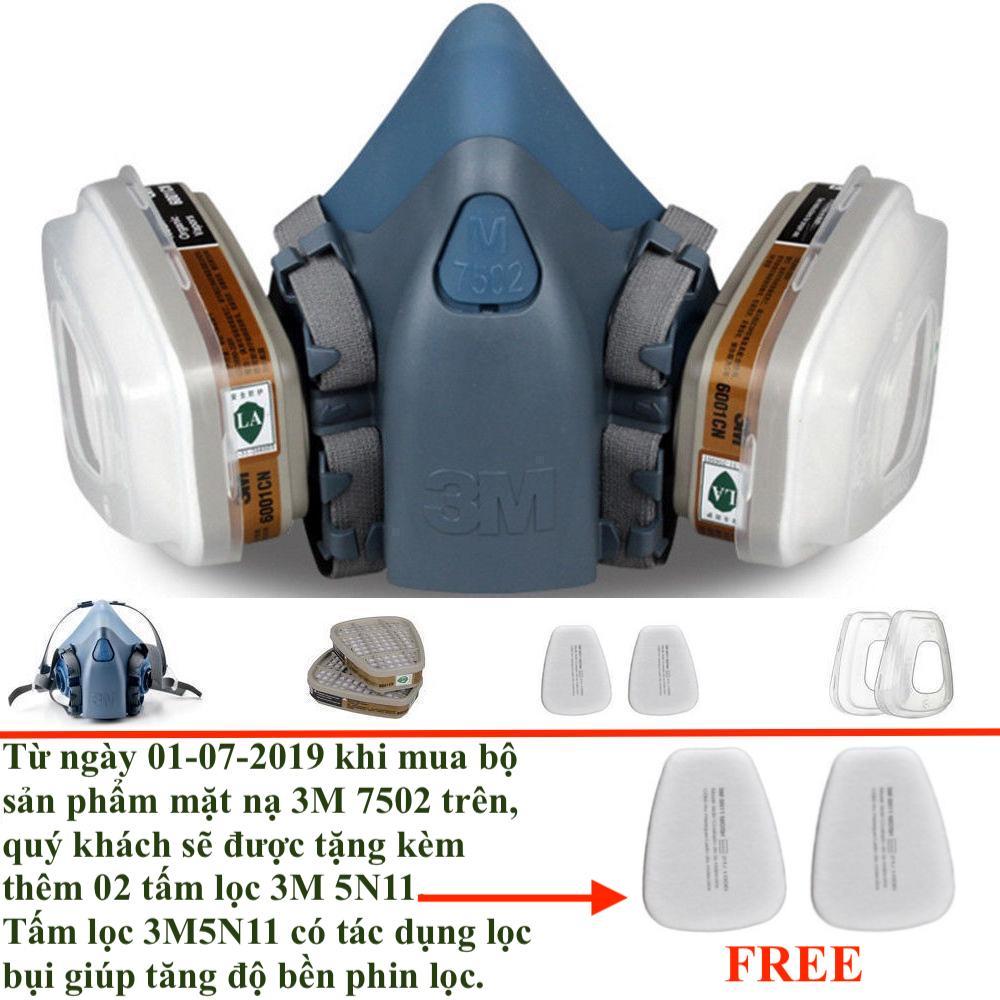 Bộ Mặt Nạ Bảo Hộ 3M 7502 ( hoặc 3M 7501) bộ đầy đủ 7 chi tiết gồm 1 mặt nạ 3M 7502 ( hoặc 3M 7501 ) + 2 Phin Lọc 3M 6001CN + 2 tấm lọc 3M5N11 + 2 nắp giữ tấm lọc 3M501 dùng lọc bụi, chống mùi sơn, mùi hoá chất, lọc độc, lọc chống mùi phun trừ sâu