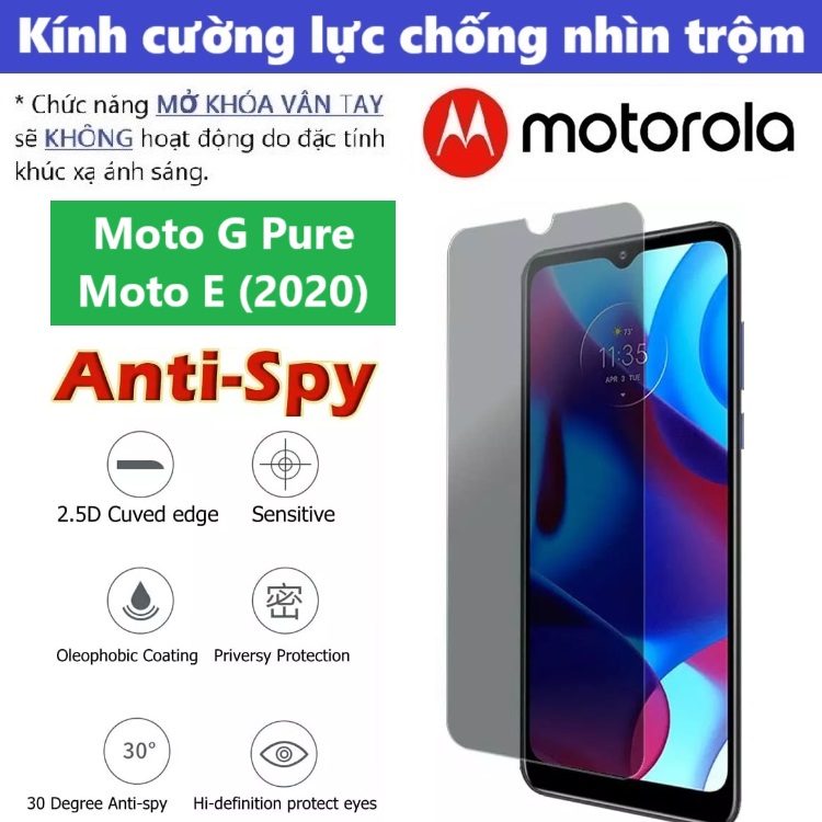 Cường lực Chống nhìn trộm Motorola Moto E / Moto G Pure (Full Màn, Full Keo)