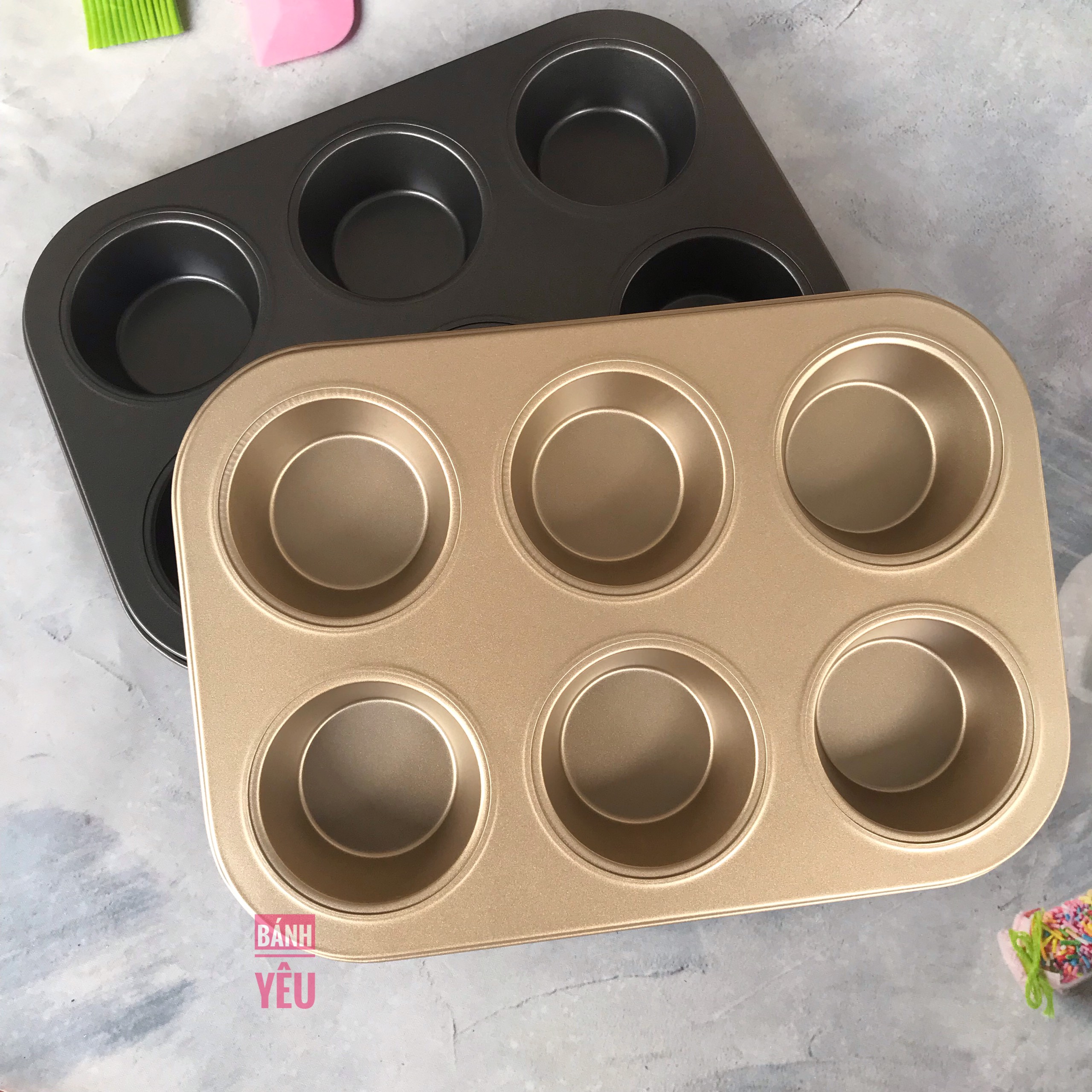 Khuôn bánh Cupcake Nhôm 6 lỗ chống dính