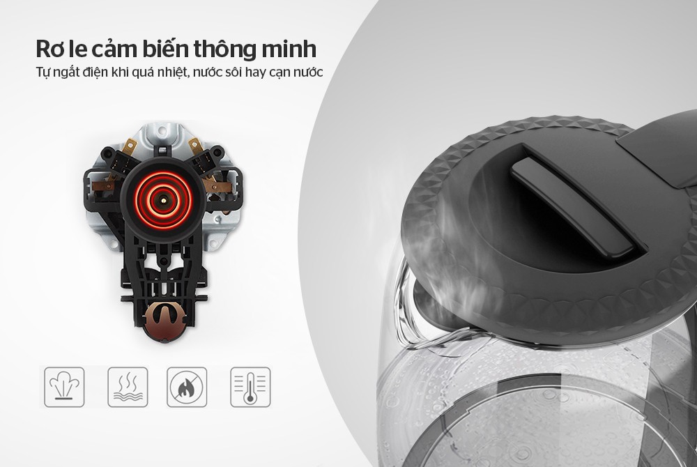 [Sunhouse Chính Hãng] Ấm Siêu Tốc Thủy Tinh 1.8 Lít Sunhouse SHD1215B