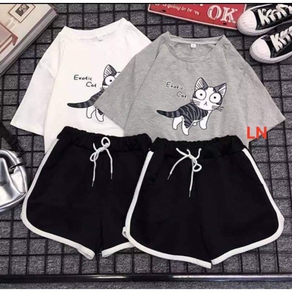 Sét áo mèo cát+quần đùi viền ln12