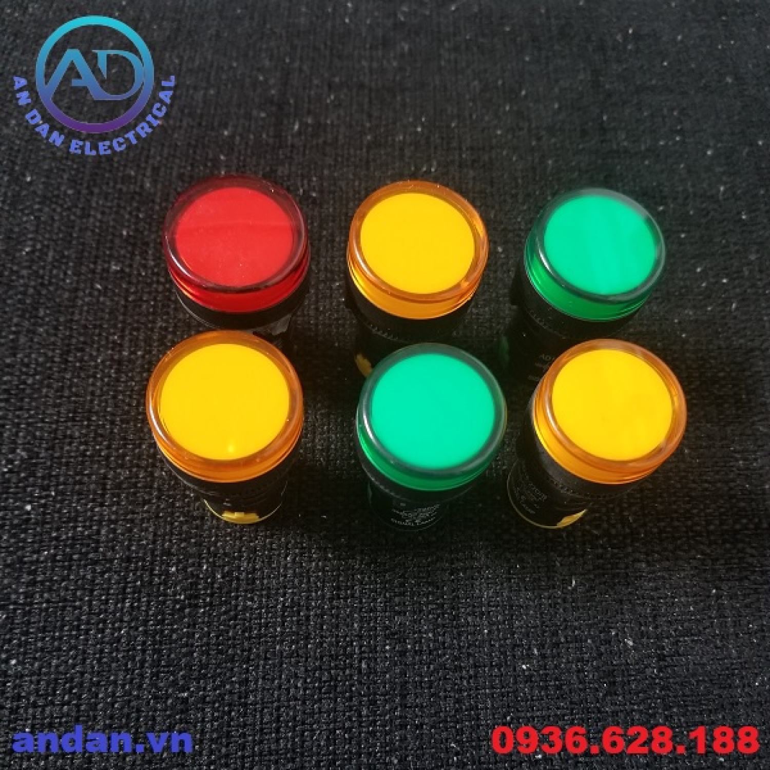 Đèn báo nguồn LED phi 22 AD16-22DS (Đỏ, Vàng, Xanh), Đèn báo pha