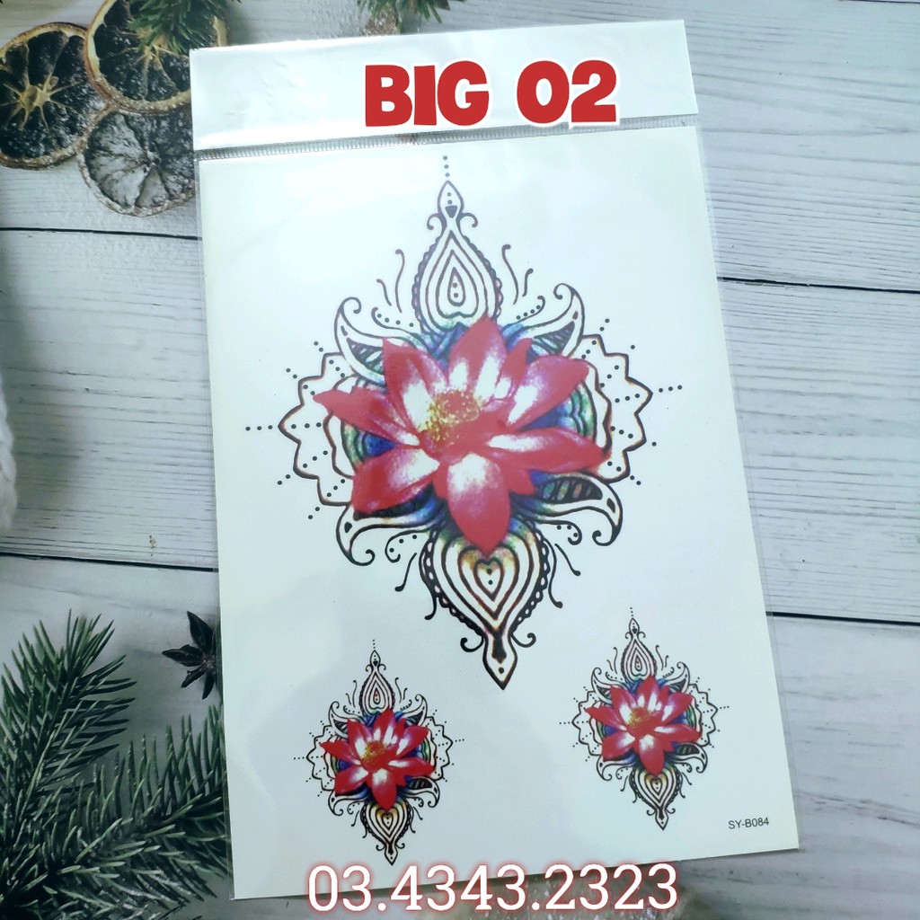 Hình xăm dán hoa sen big JULLY Tattoo chất hình xăm chống nước xăm tạm thời an toàn bền đẹp