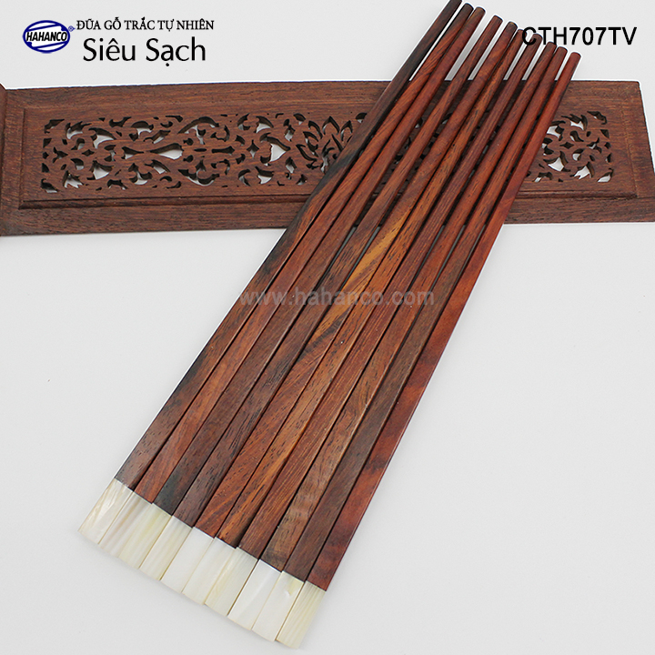 Đũa gỗ Trắc đầu xà cừ  - CTH707TV - (Hộp 10 đôi vuông) gỗ Trắc tự nhiên - Chopstick of HAHANCO