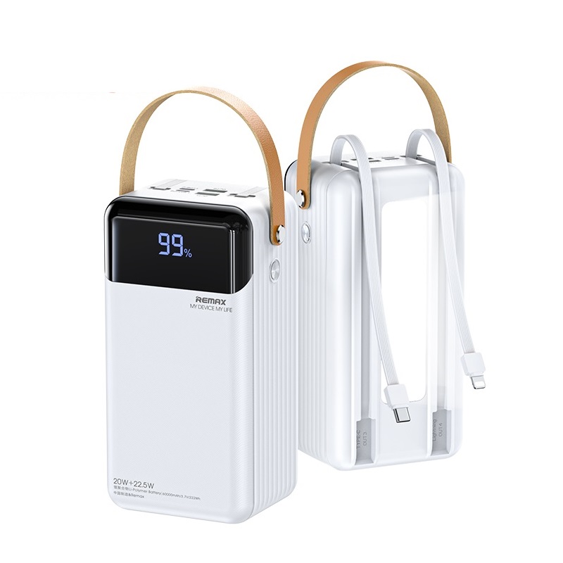 Sạc dự phòng remax rpp-565 60000mah 22.5w -kèm sẵn 2 cáp sạc, có đèn pin - hàng nhập khẩu
