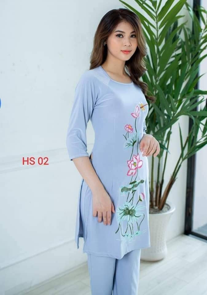 Áo Dài Cách Tân Mẫu Đi Chùa Thiết Kế Cao Cấp #Chất Vải Thun Lạnh# Sang  Trọng # Lịch Sự # Quý Phai # Họa Tiết Thêu Đủ Màu Đủ Size 40_70Kg - Mixasale