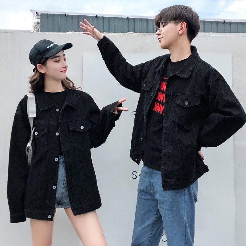 ÁO KHOÁC JEAN NỮ ĐEN TRƠN THỜI TRANG CAO CẤP - MS02